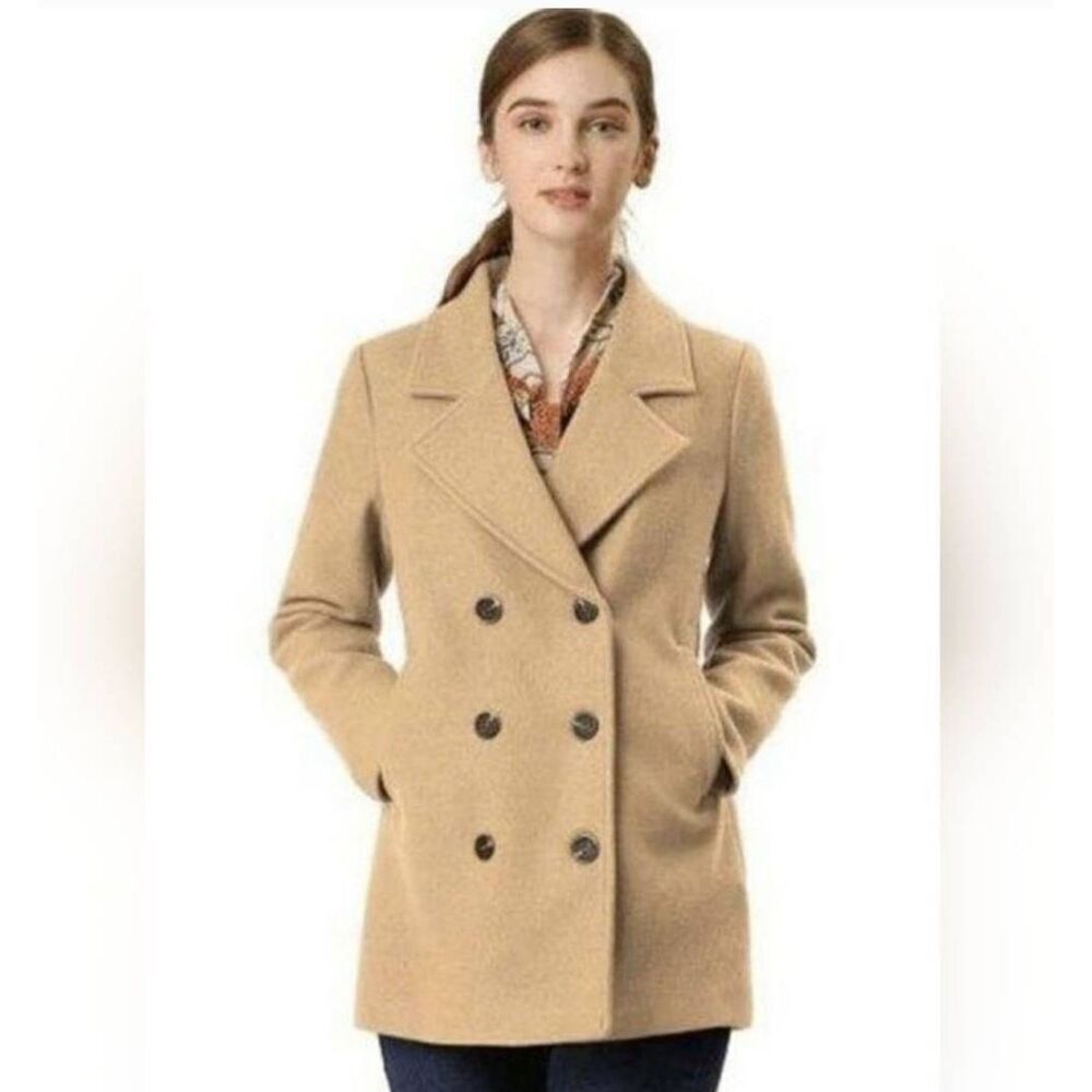 🐞Merona Tan Double Breasted Wool Blend Heavyweight Jacket Large